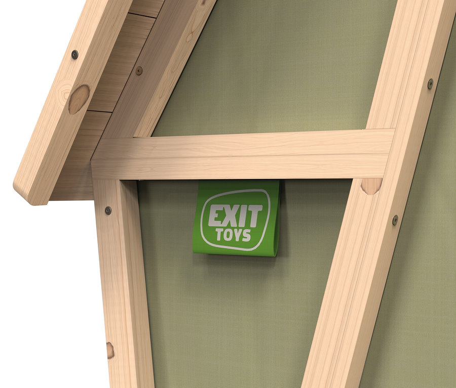 Detailansicht des Rahmens und der grünen Plane des EXIT Spielhauses »Yuki 100«.