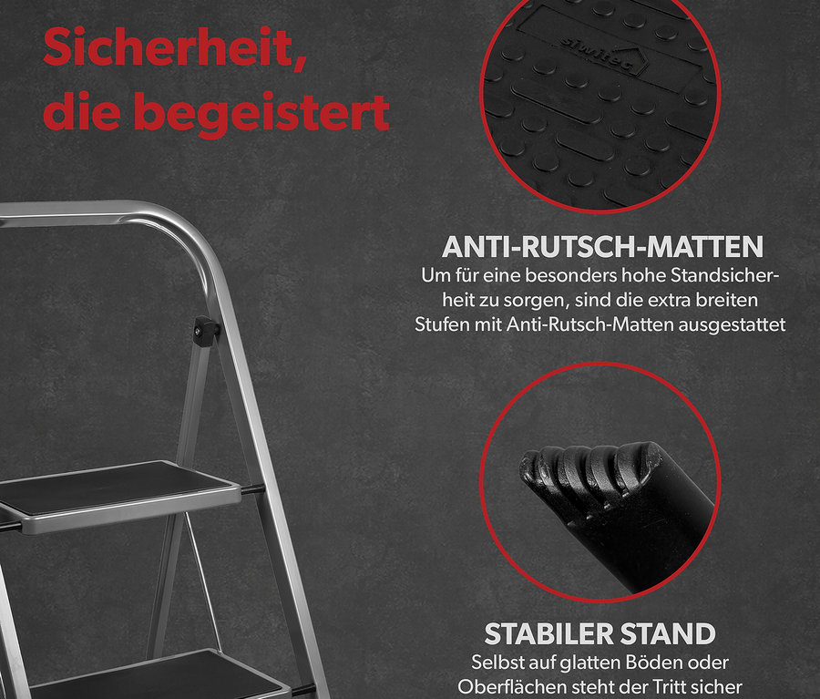 Zweistufige Klapptritt in Anthrazit.