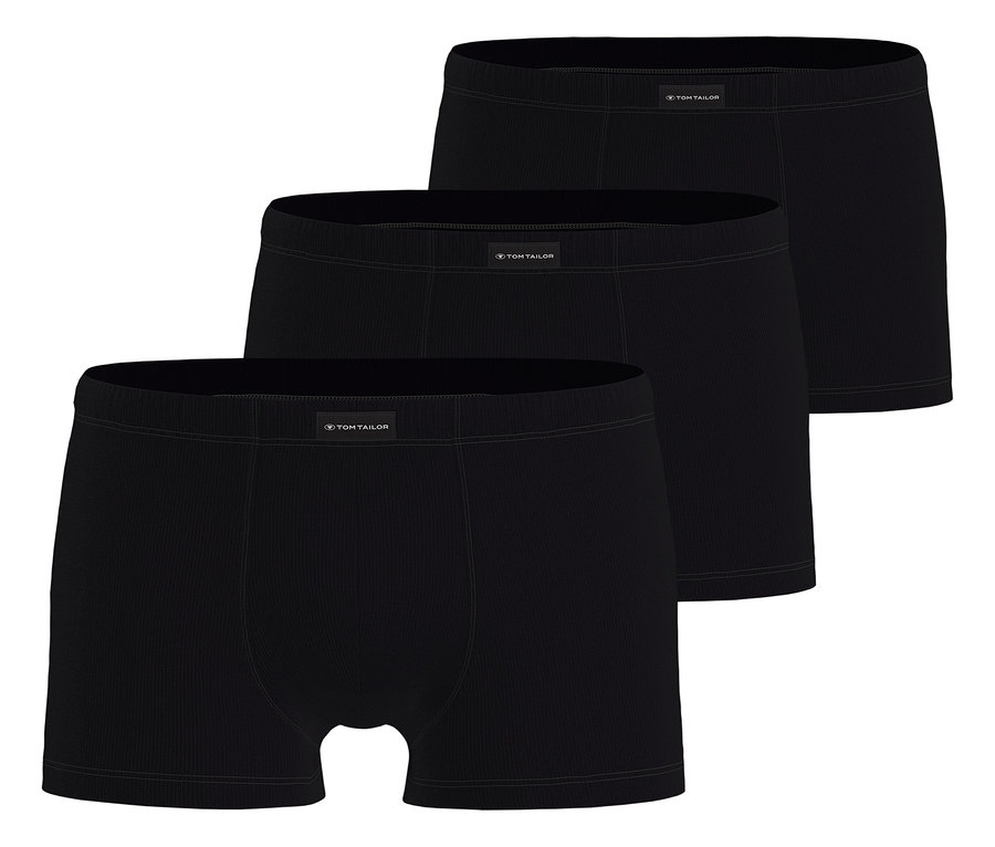 Drei schwarze Tom Tailor Boxershorts sind übereinander gestapelt.