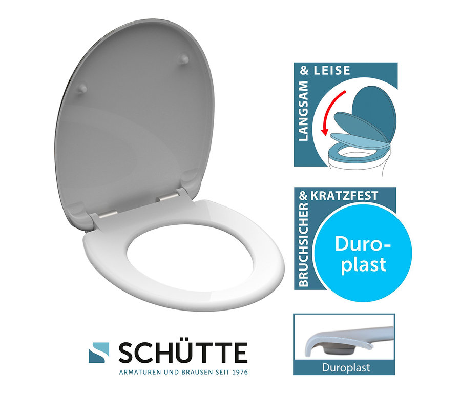 Offener grauer und weisser SCHÜTTE Duroplast-WC-Sitz »FALLEN LEAF«.