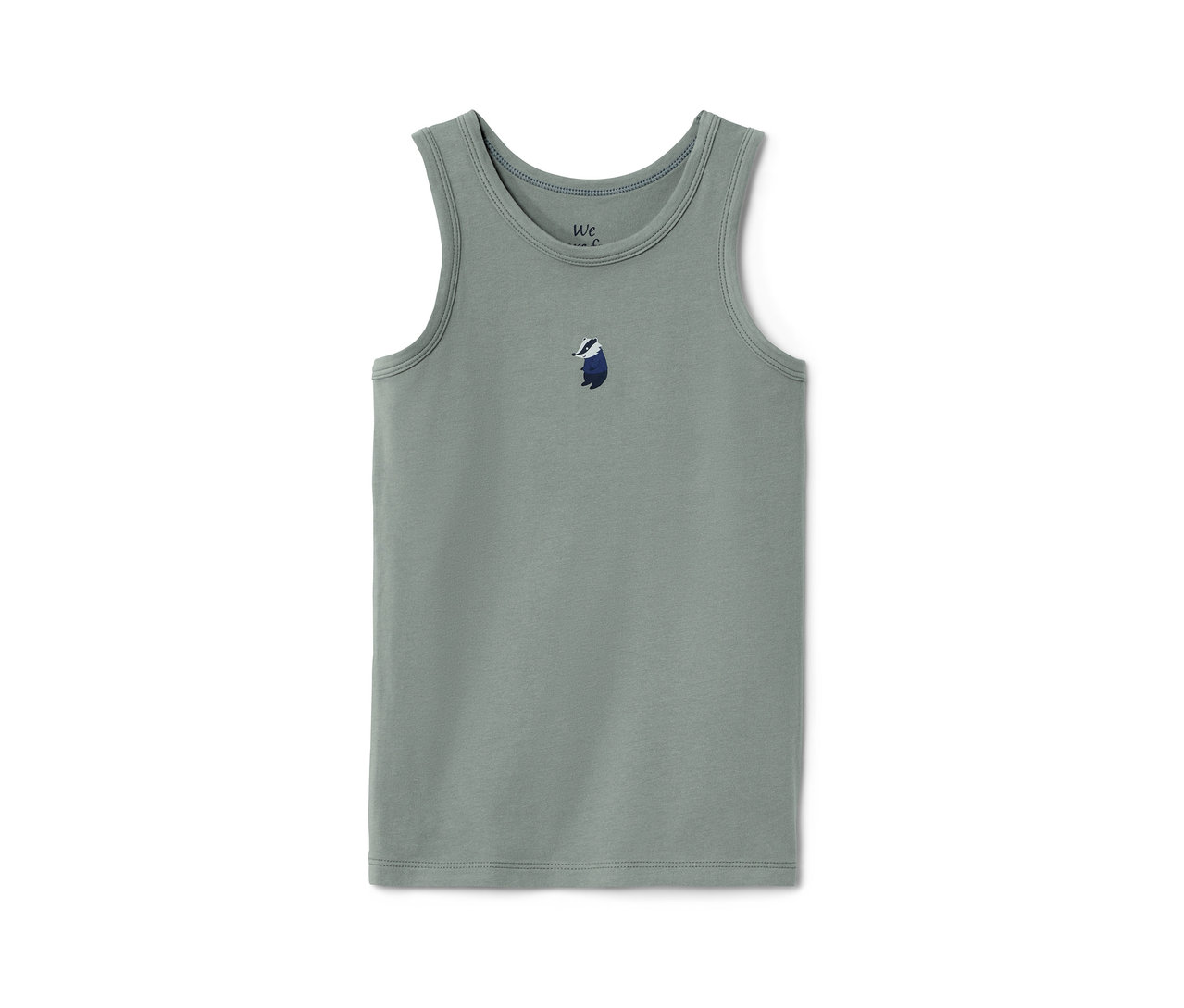 Ein grünes Unterhemd mit einem Dachs.