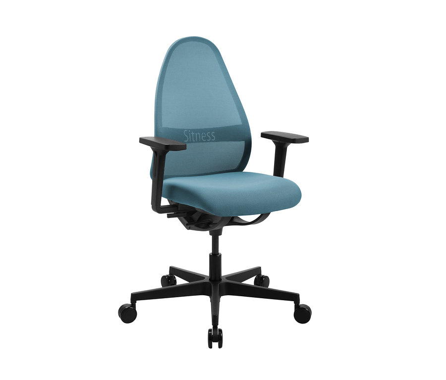 Blauer Topstar »SOFT SITNESS ART« Bürostuhl vor weißem Hintergrund.