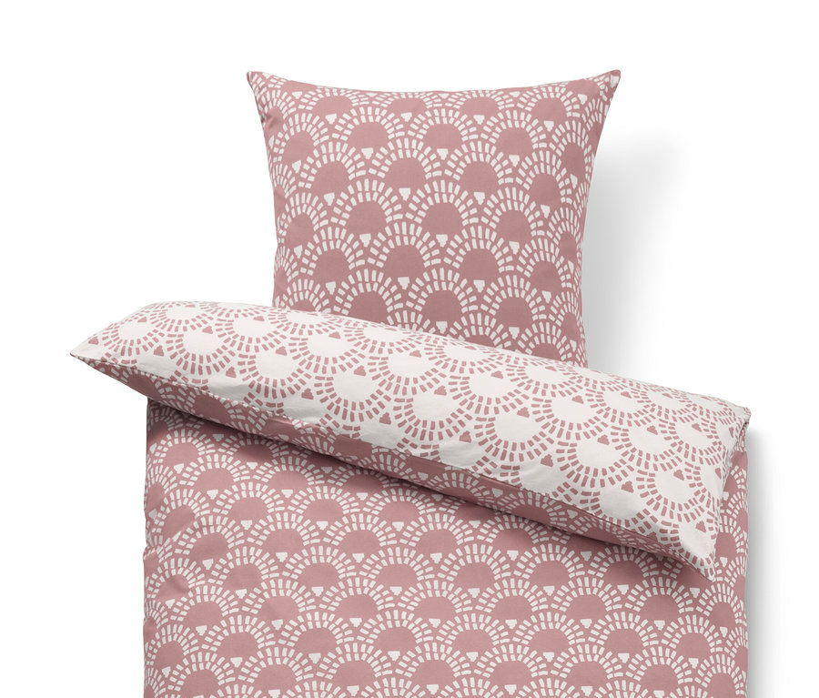 Rosa Jersey-Bettwäsche in Normal- und Übergröße mit geometrischem Muster.