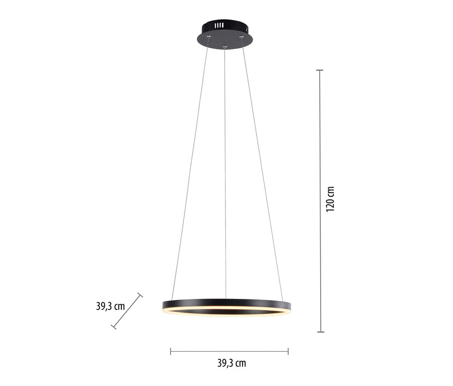 JUST LIGHT LED-Pendelleuchte »Ritus« in Schwarz mit Maßangaben.