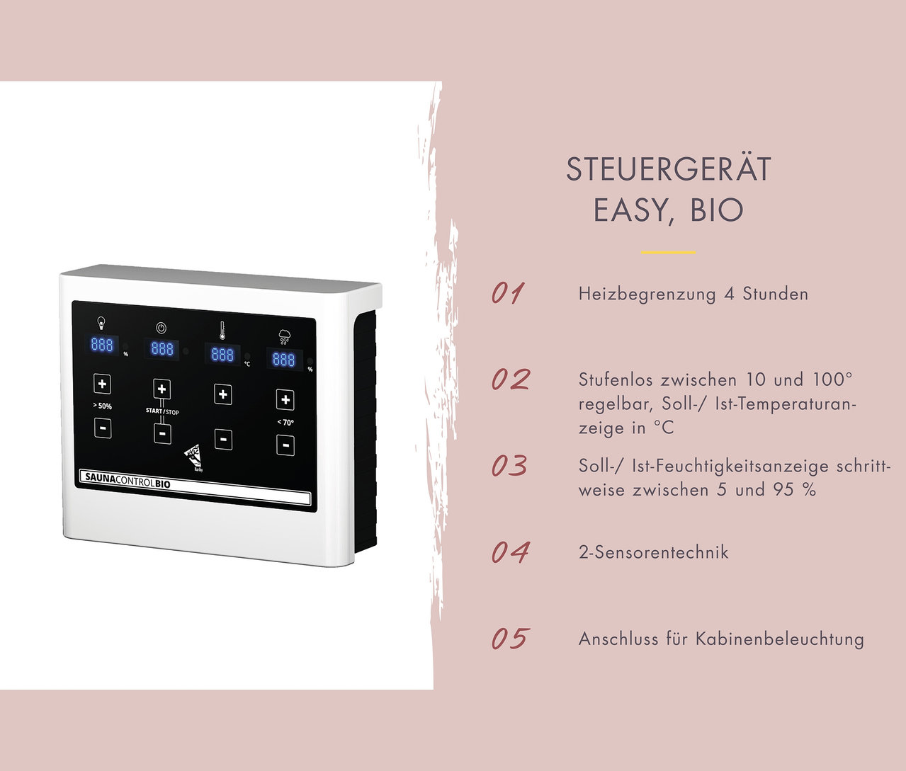 Nahaufnahme des Steuergeräts »Easy, Bio« mit Display und Bedienknöpfen.