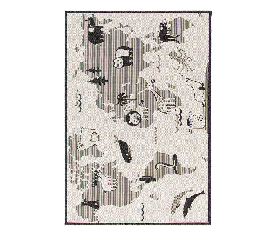 Kinderteppich LINIA Weltkarte, ca. 133 x 190 cm mit Weltkarte und Tieren.