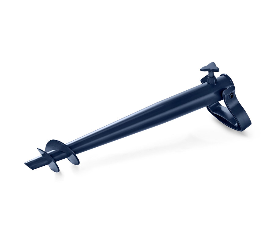 Blauer Schraub-Sonnenschirmhalter.