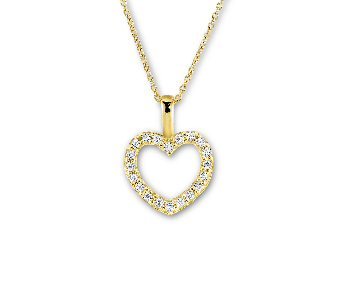 Goldkette mit herzförmigem Anhänger und Diamanten auf weißem Hintergrund.