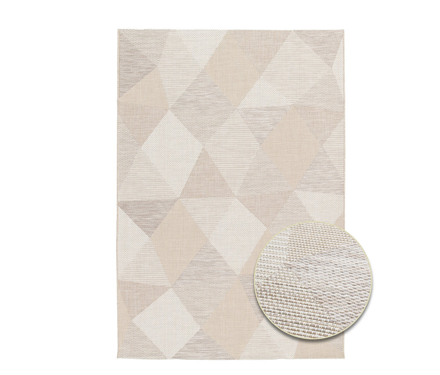 Outdoor-Teppich »Sandstone Shapes« mit geometrischem Muster in Beige-Tönen.