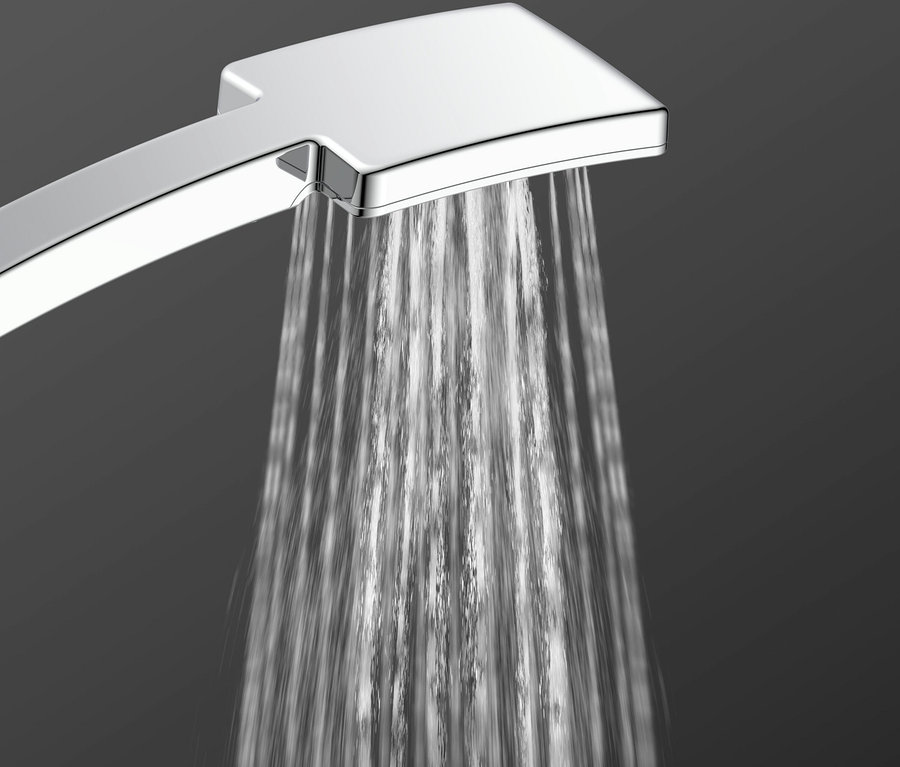 Wasser läuft aus einem chromfarbenen Überkopfbrause-Set »Mallorca«.