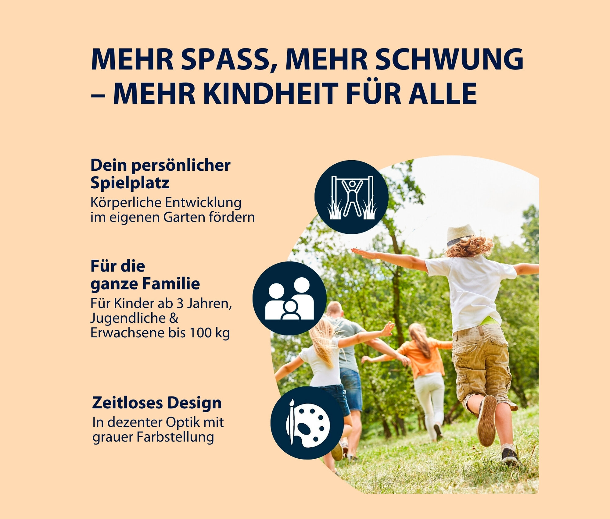 Vier Kinder spielen im Freien. Im Hintergrund ist ein HUDORA-Turnreck »Fabian Pro« zu sehen.