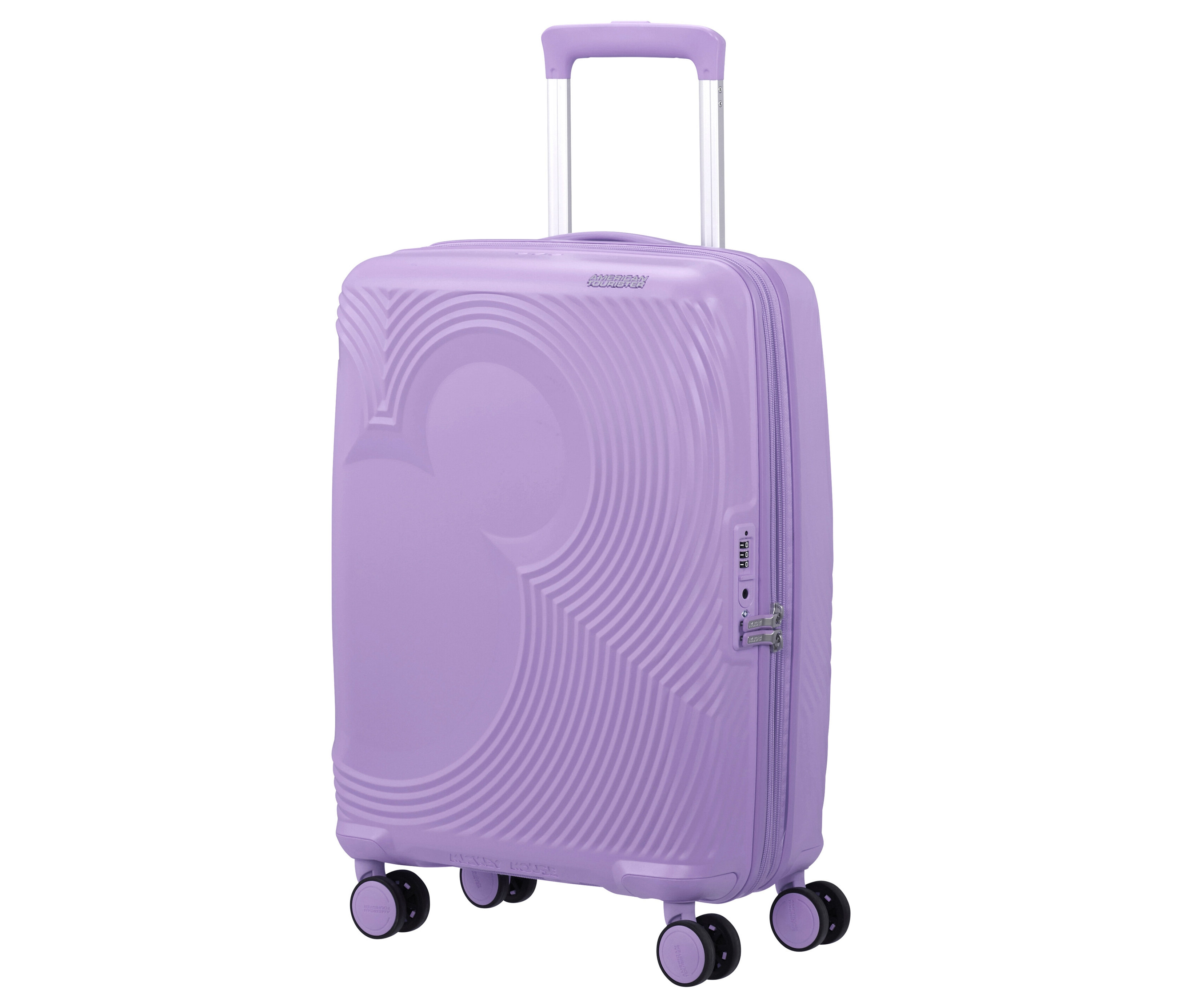 American Tourister Mickey Magic Trolley, lavendelfarben, mit Teleskopgriff und Rollen.