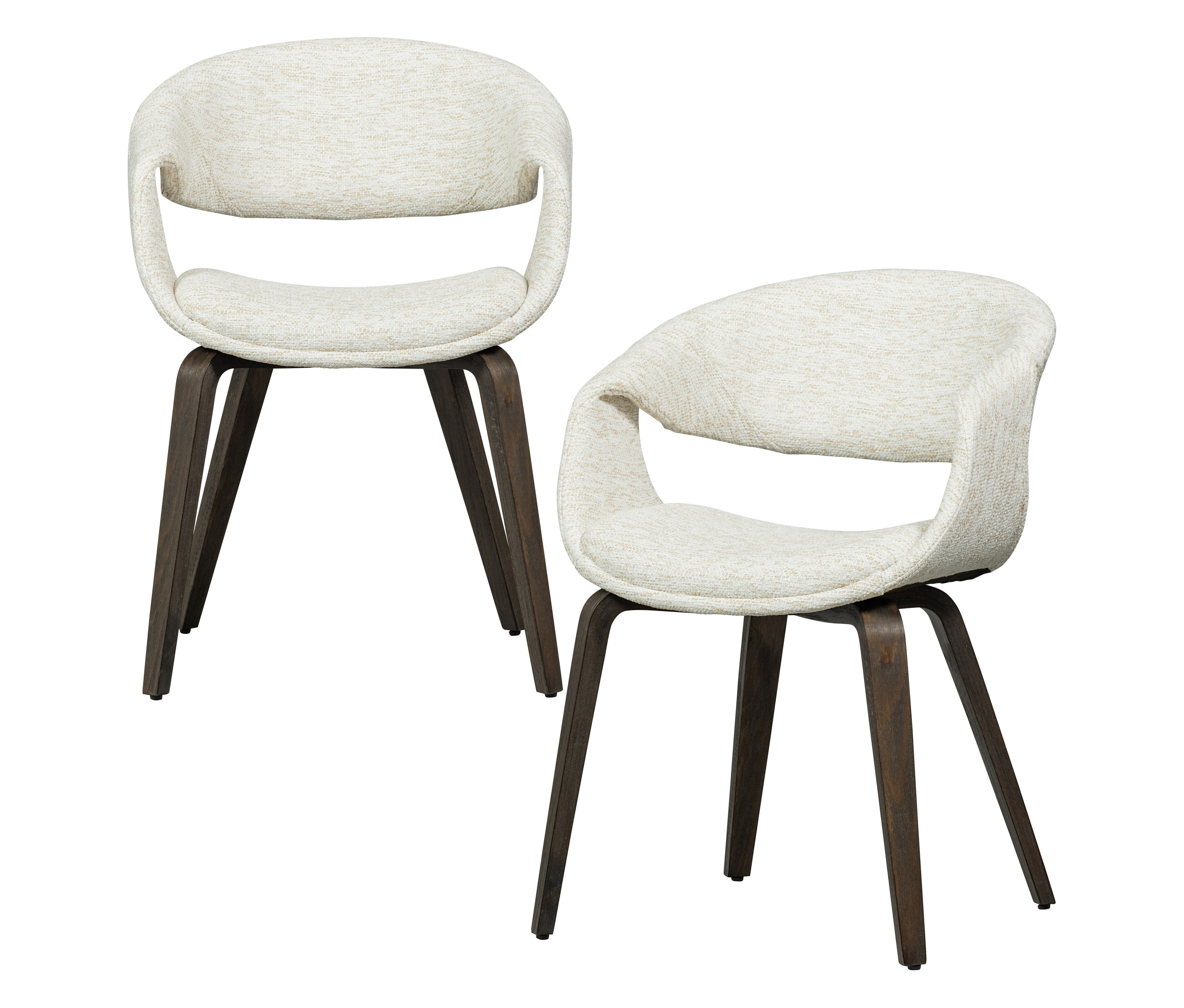 Zwei naturfarbene WOOOD Esszimmerstühle »Yossi« mit Holzfuß aus einem 2er-Set.