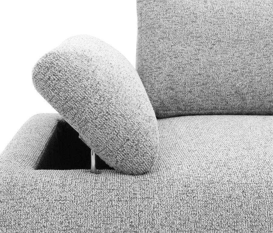 Detailansicht von DOMO Ecksofa »Bela« mit Longchair und Armlehne mit Staufach.