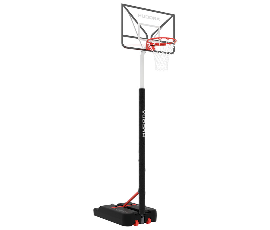 Hudora Basketballständer »RoCo« mit Korbhöhe 206 cm, schwarzem Fuß, schwarzer Stange und rotem Korb vor weißem Hintergrund.