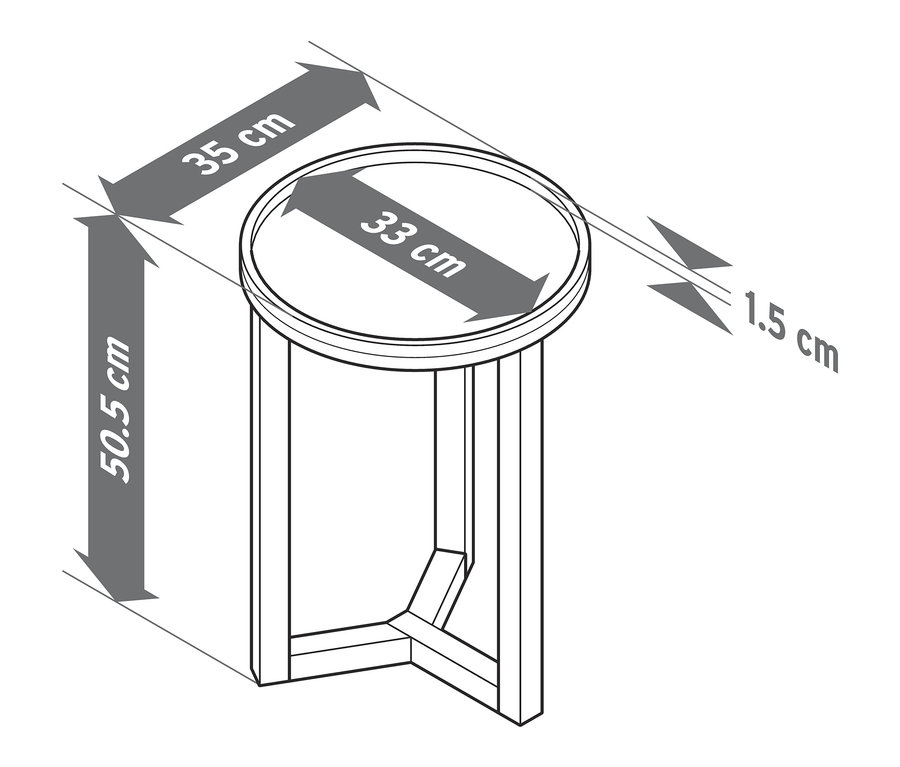 Diagramm eines runden Beistelltisches mit Maßangaben.