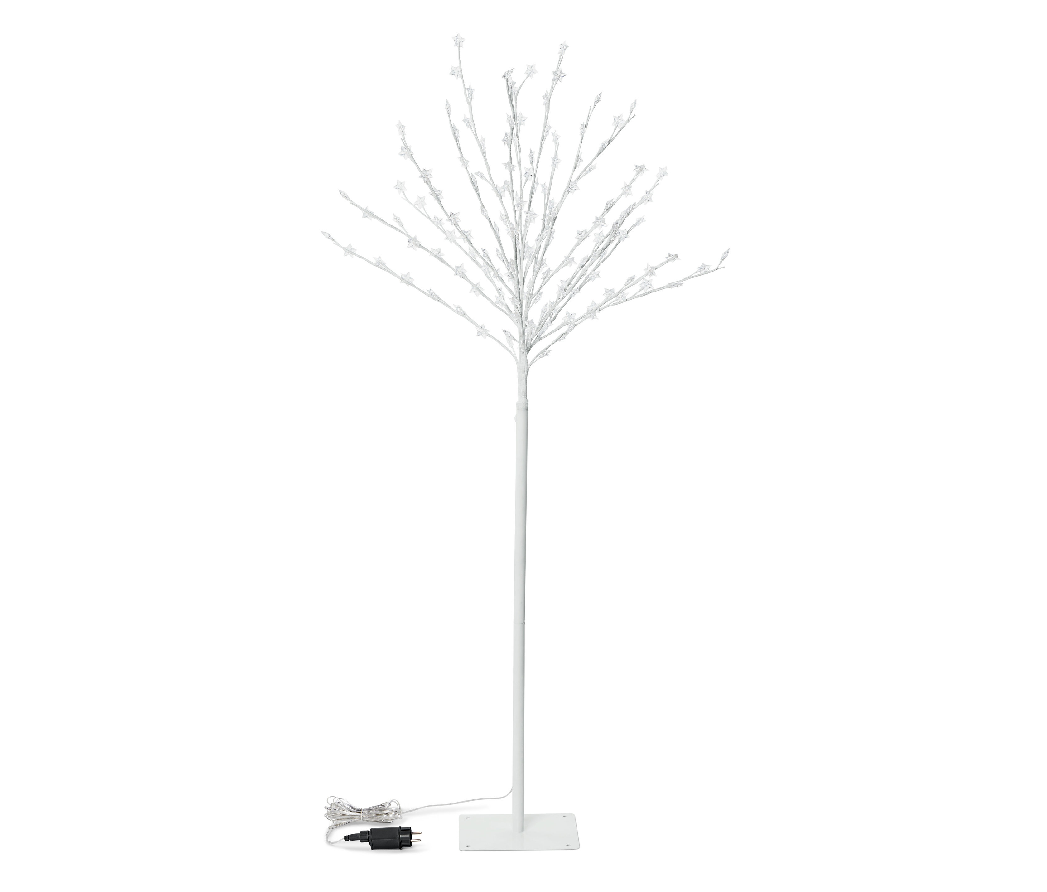 Ein weißer LED-Baum mit Micro-Lichterkette steht vor einem weißen Hintergrund.