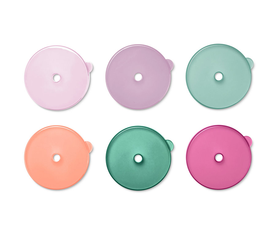 Kinderbecher-Set in rosa, lila, grün und orange.