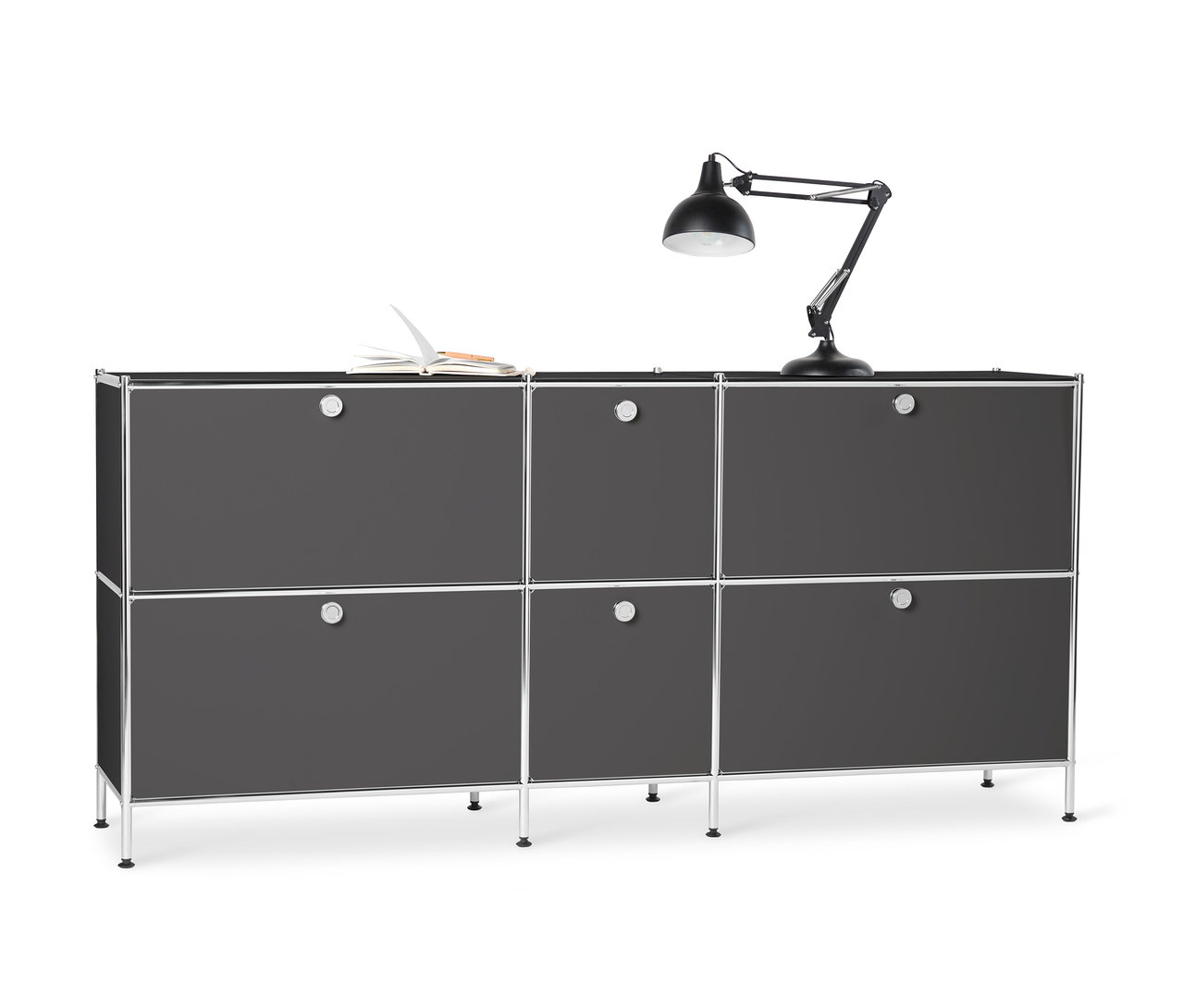 Graues Sideboard Metall »CN3« groß mit 6 Klappenfächern.