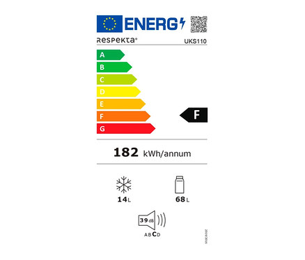 Respekta Energielabel UKS110, Klasse F, mit einem Jahresverbrauch von 182 kWh.