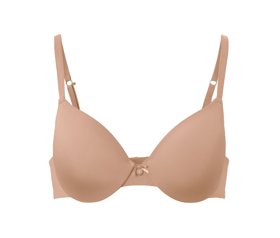 Ein hautfarbener T-Shirt-BH mit einer Schleife in der Mitte.