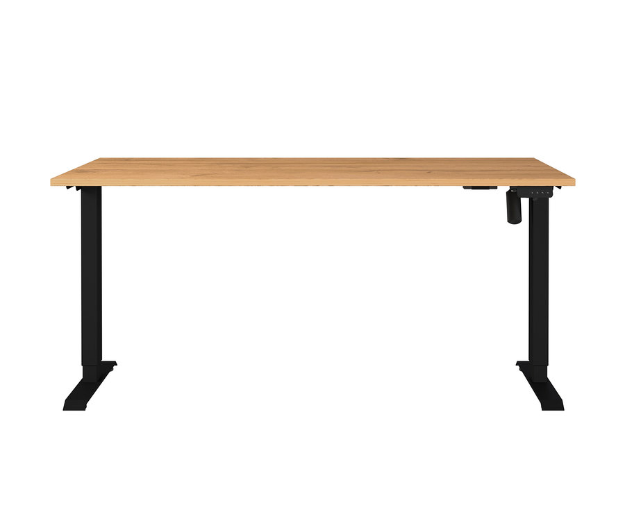 Elektrischer Schreibtisch »Profi« mit Eichenplatte und schwarzem Gestell.