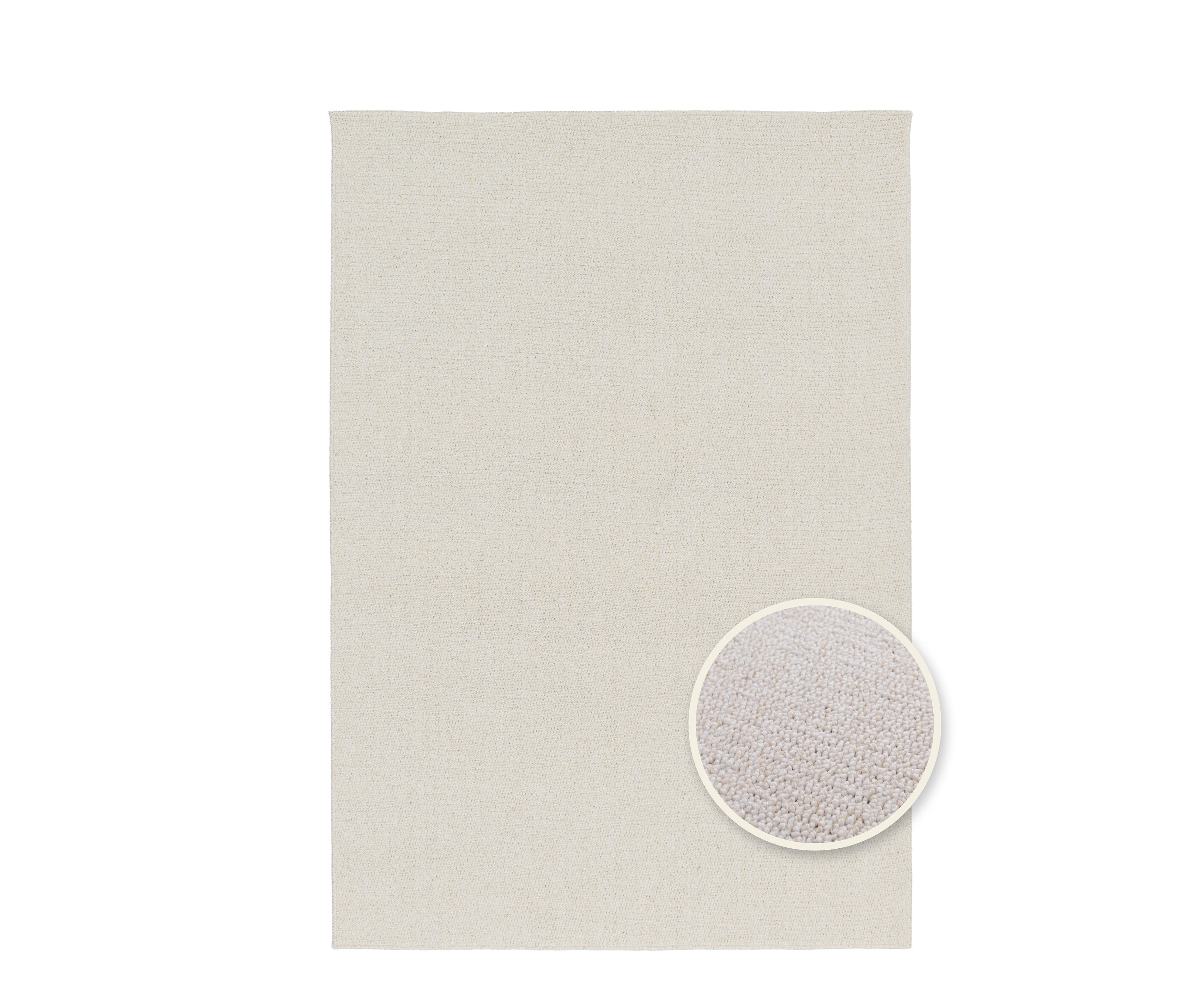 Cremefarbener Teppich »Daisy« mit Detailaufnahme der Textur.