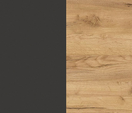 Textur: Graphitfarbenes Möbelstück und Navarra-Eiche-Nachbildung.