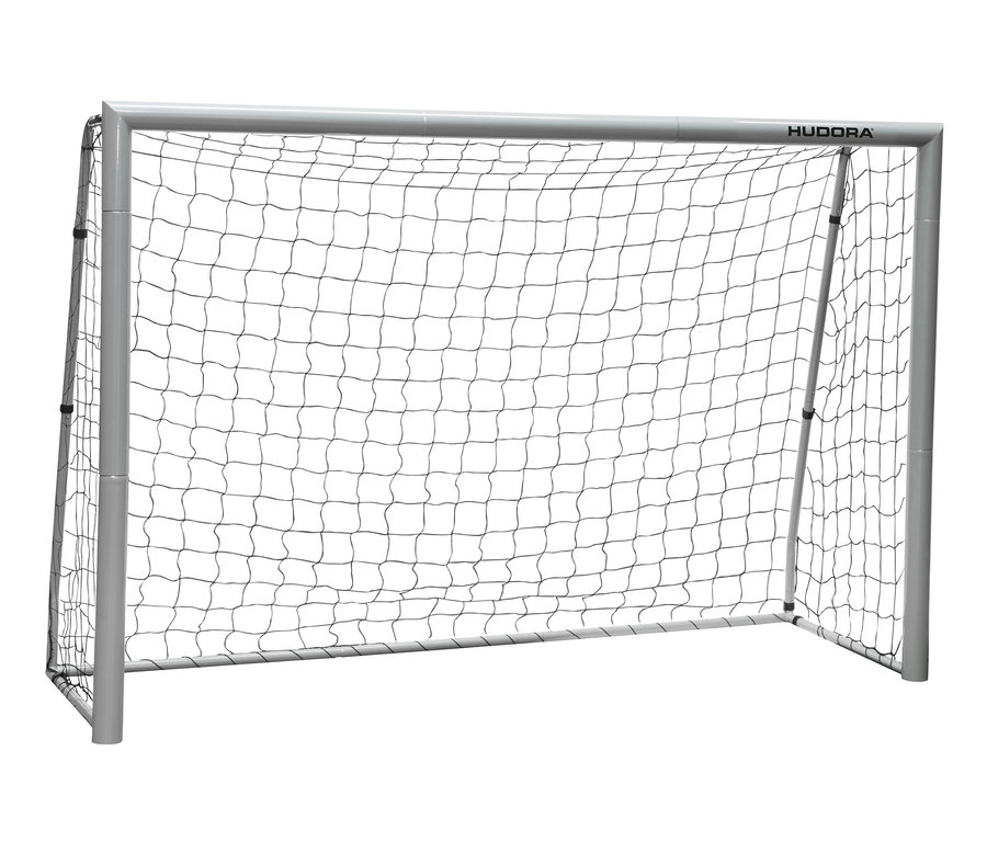 Ein leeres HUDORA Fußballtor »Expert 240« mit Netz vor einem weißen Hintergrund.