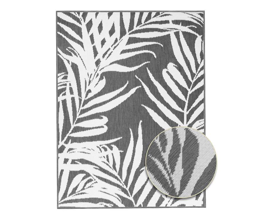 Grauer Outdoor-Wendeppich »Palm Tree« mit Palmenblattmuster.