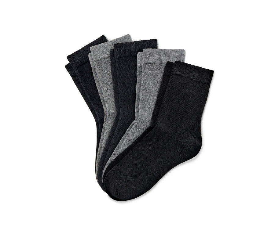 Fünf Paar Kinder-Socken in Schwarz und Grau.
