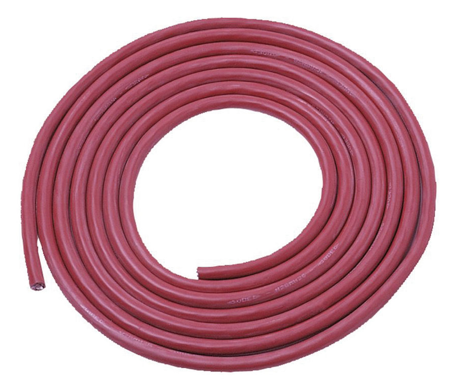 Ein aufgerollter roter Schlauch.