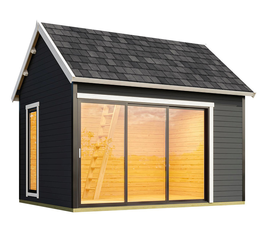 Abbildung des Weka Designhauses mit Schlafboden »M445A«, 44 mm Wandstärke.