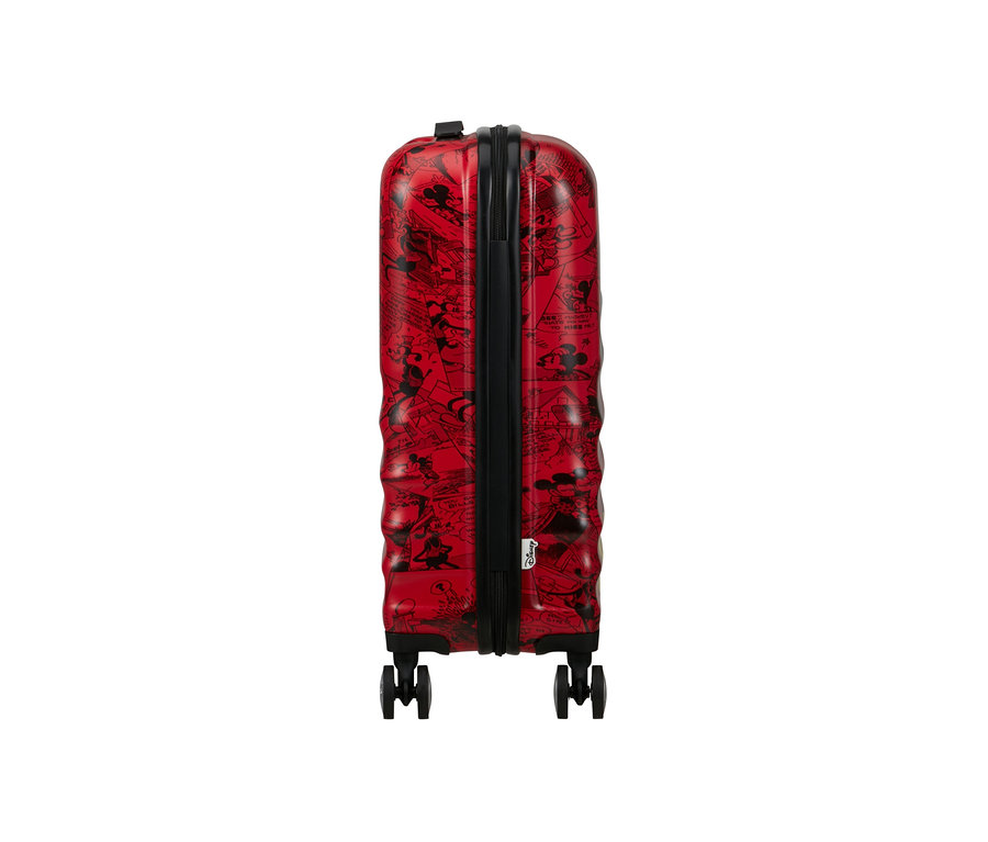 Ein roter American Tourister Wavebreaker »Mickey Mouse«, klein, mit schwarzen Mickey Mouse Illustrationen.