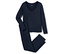 Marineblauer Langarm-Pyjama mit Spitze liegt auf einem weißen Hintergrund.