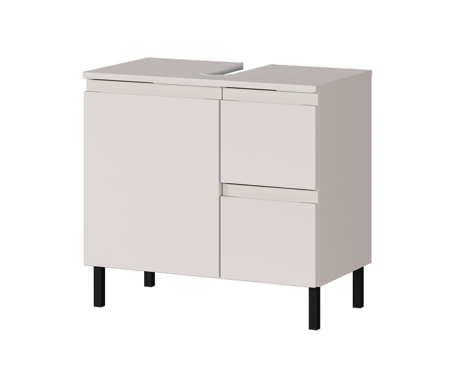 Kleiner »Salinas« Waschbeckenunterschrank in Kaschmir mit einer Tür und zwei Schubladen.
