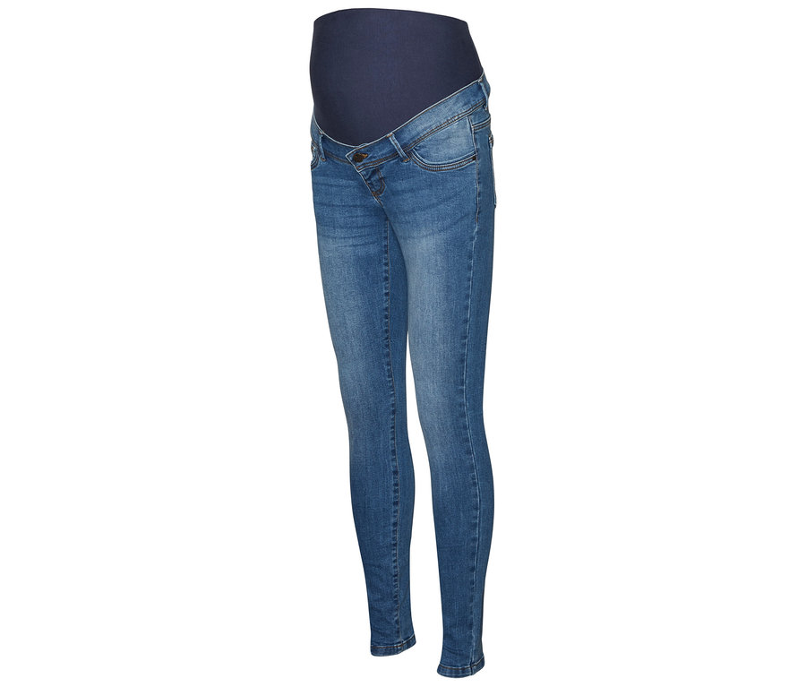 Nahaufnahme der MAMALICIOUS Skinnyjeans »MLMILA« mit marineblauem Bauchband.