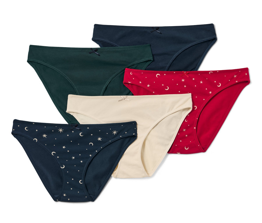 Fünf Slips in verschiedenen Farben.