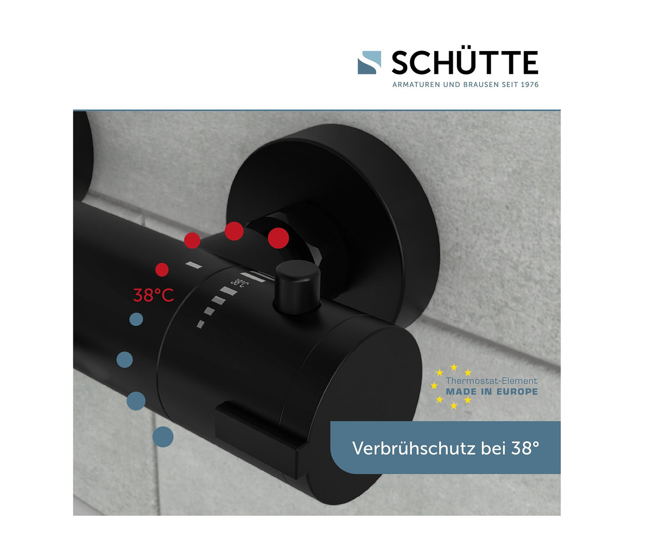 Detail der schwarzen Thermostat-Wannenfüllarmatur »London«.
