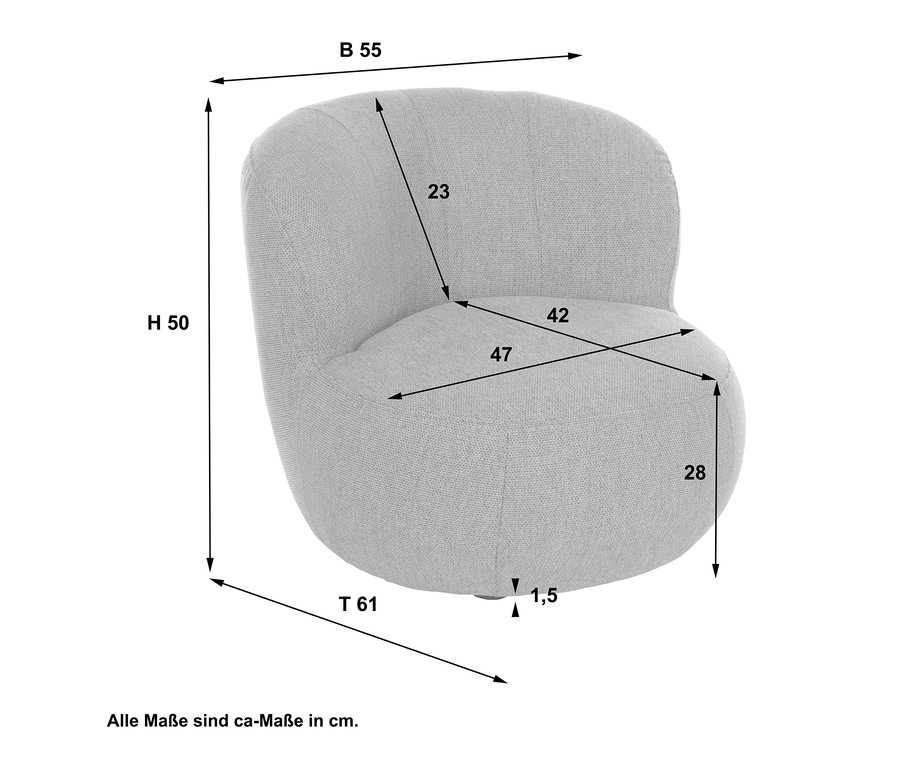 Abmessungen des gelben Kindersessels "Cruiser" sind mit Pfeilen dargestellt.