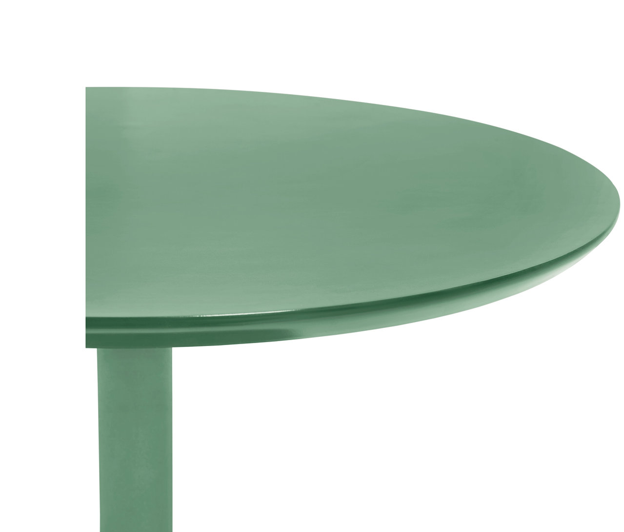 Detailansicht eines runden Couchtisches in Salbei.