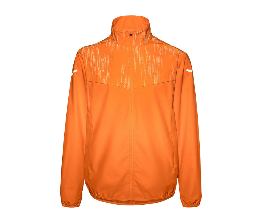 Neonorange Windprotection-Laufjacke.