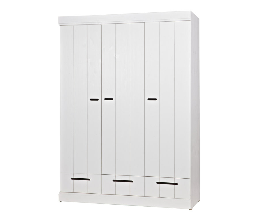 Weißer, dreitüriger Woood Streifentürschrank »Connect« mit Schublade.