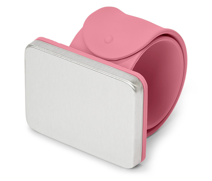 Ein rosafarbenes, magnetisches Armnadelkissen.