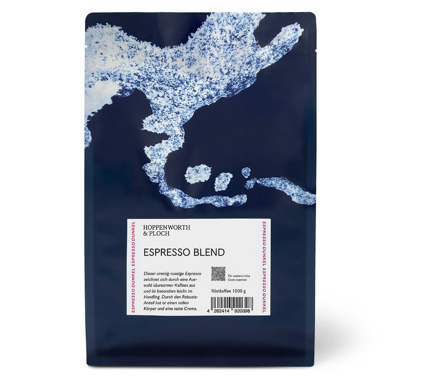 Eine Packung Hoppenworth & Ploch - Espresso Blend - 1 kg Ganze Bohne.