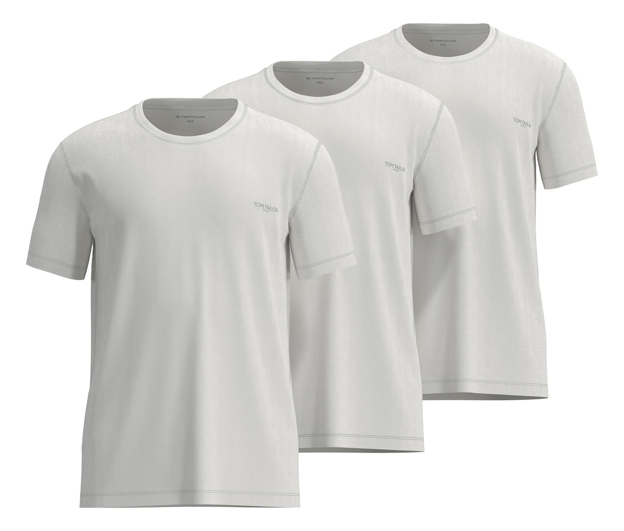 Drei weiße 3 Tom Tailor T-Shirts »Ohio« liegen übereinander.