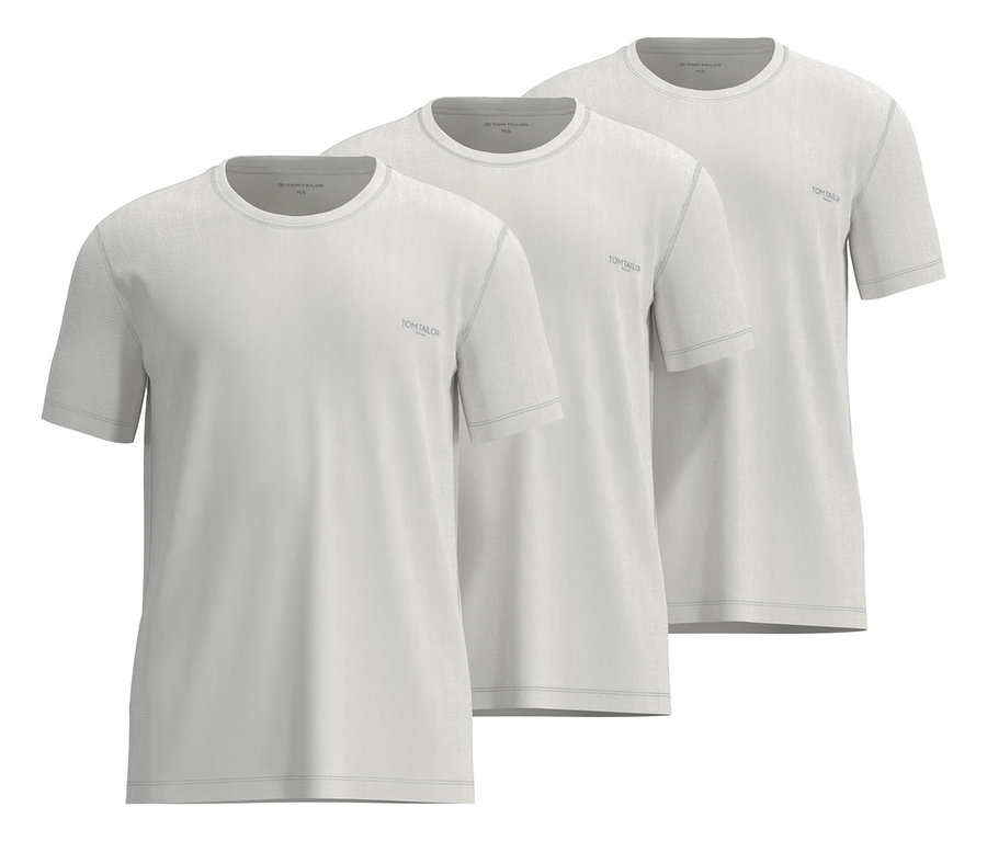 Drei weiße 3 Tom Tailor T-Shirts »Ohio« liegen übereinander.