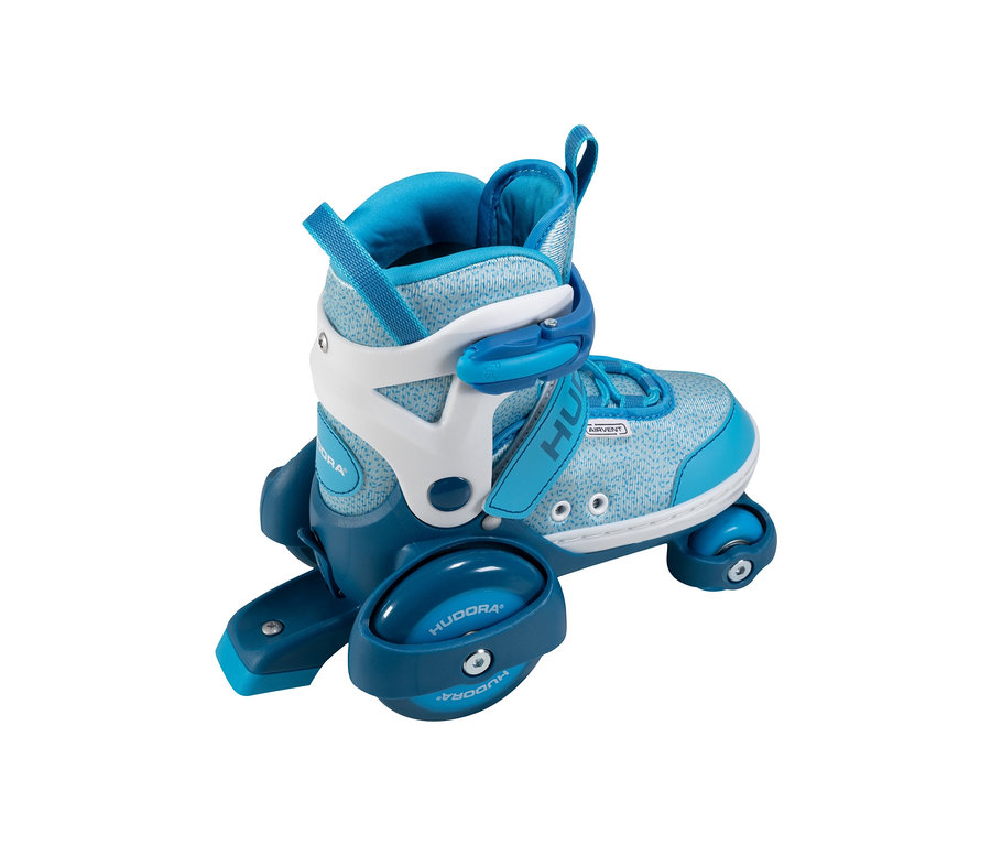 Ein cyanfarbener HUDORA Rollschuh »My First Quad«.