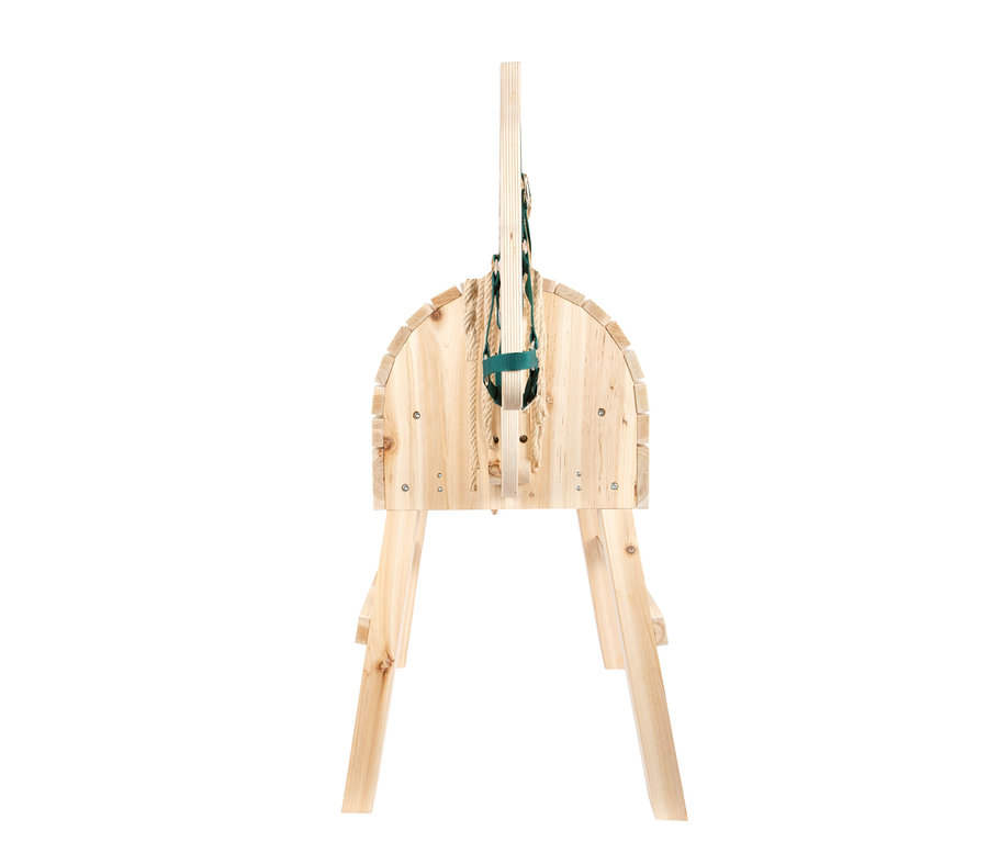 Detailansicht von hinten des small foot Holzpferds, natur.