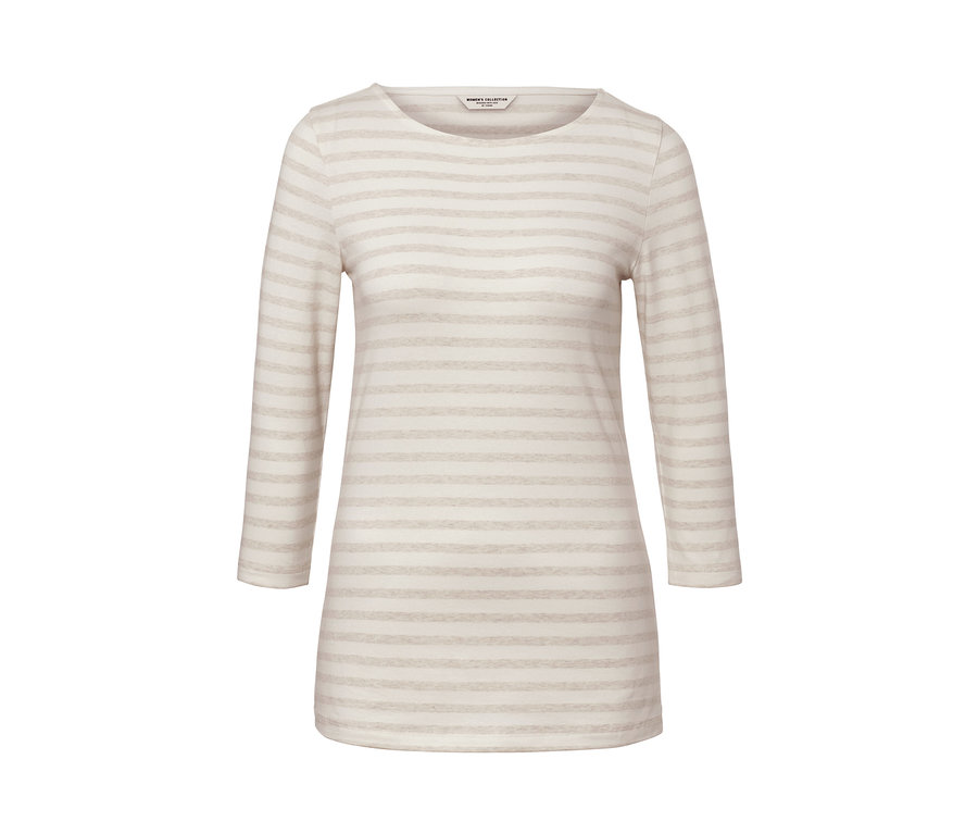 Gestreiftes Shirt mit 3/4-Arm in Weiß und Beige.